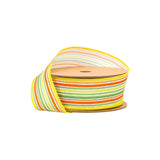 1 1/2" Wired Ribbon | Orange/Green/White on Yellow Linen | 10 Yard Roll
