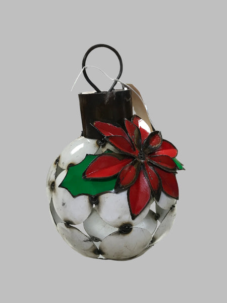 SM Christmas Metal Ornament with Poinsettia