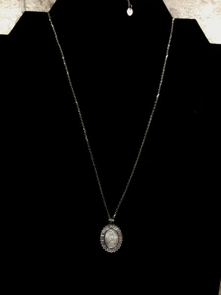 Silver and White Lady Guadalupe Necklace