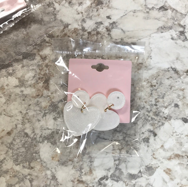 Acrylic White Shimmer Valentine Heart Earring