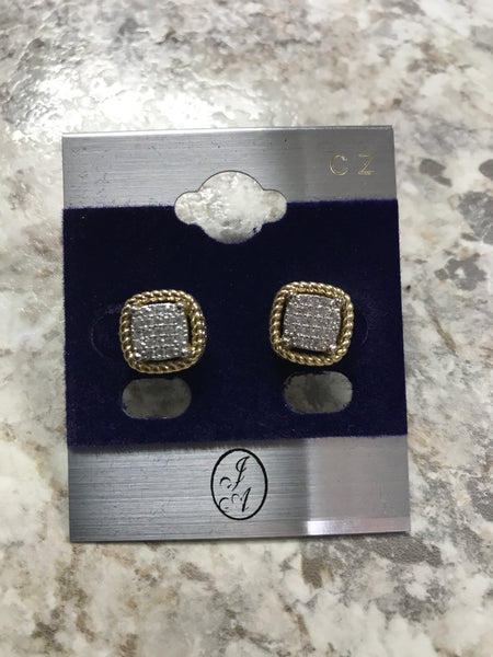 Gold Square with c.z Earrings