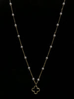 Gold Pearl Necklace with Black Charm