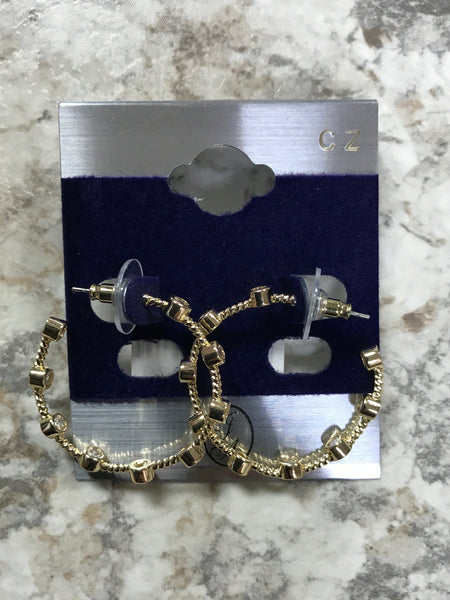 Gold Bead Earrings with C.Z