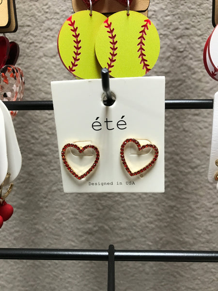 Gold Heart with Red Stone Earrings