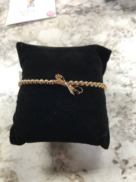 Gold Small Bead Bracelet with Bow