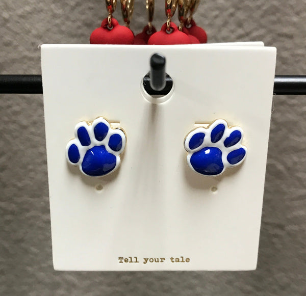 Blue and White Paw Earrings