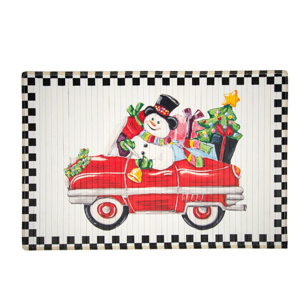 Model Car Snowman Bamboo Mat