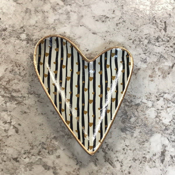 Valentines Ceramic Heart Dish: Hearts & Stripes