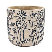 LG Gray Sand and Cement Planters with Blue Floral Motif