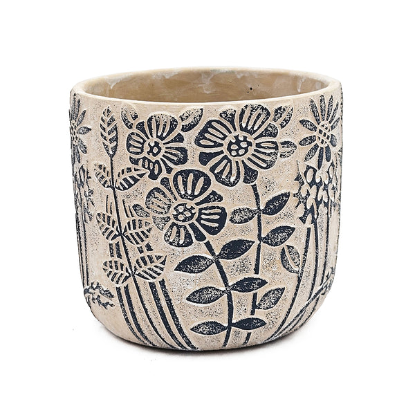 SM Gray Sand and Cement Planters with Blue Floral Motif