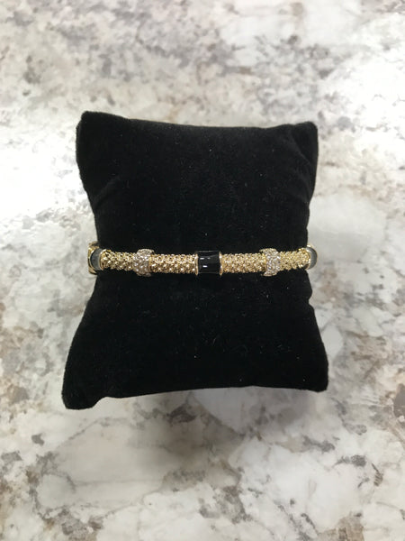 Gold Textured Bracelet with Black Accents