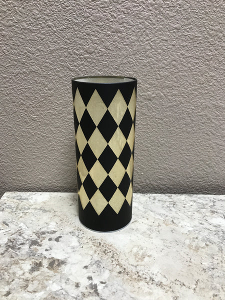 Black & Gold Laser Engraved Harlequin LED Cylinders w/Timers 8 Inch