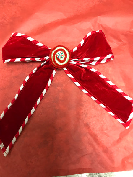 Red Velvet Stripe Bow Ornament