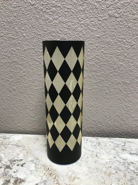 Black & Gold Laser Engraved Harlequin LED Cylinders w/Timers 10 Inch
