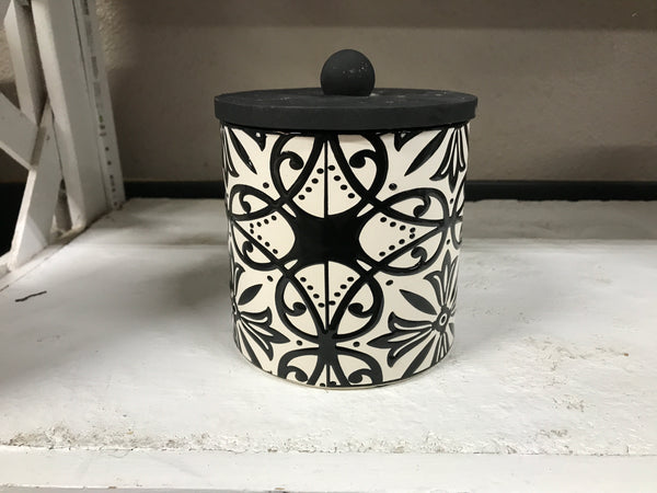 5.5 inch black & white stoneware canister