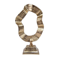 Abstract Aluminum Loop Sculpture With Textured Gold Finish And Stand