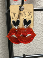 Acrylic Red Lips with Hearts Earring