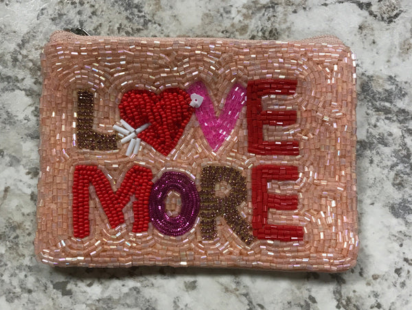 Beaded Coin Purse Pink "Love More"
