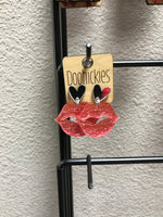 Acrylic Pink Lips with Hearts Earring