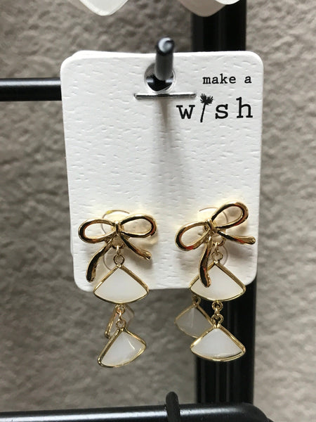 Gold Bow with White Earrings