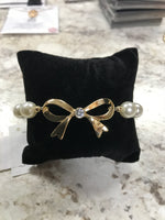 Gold Pearl Bead Bracelet with Bow