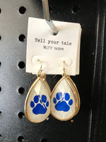 Blue and White Paw Print Earrings