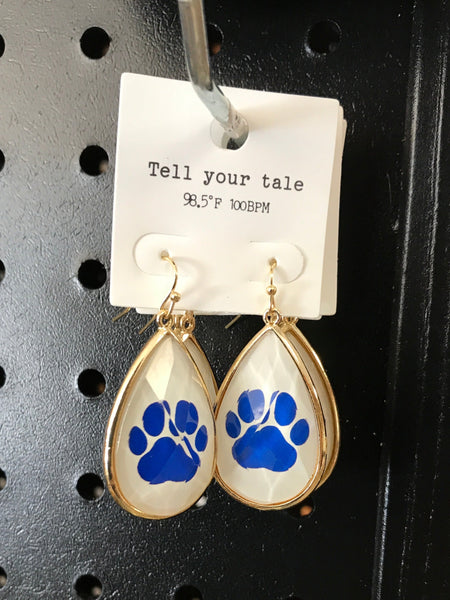 Blue and White Paw Print Earrings