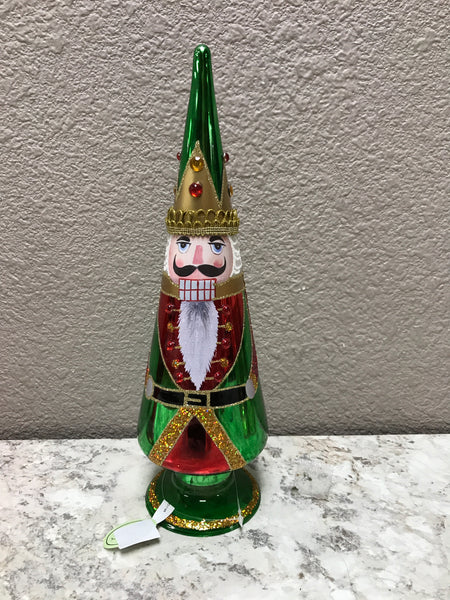 12.5" Green Glass Soldier Finial Tree