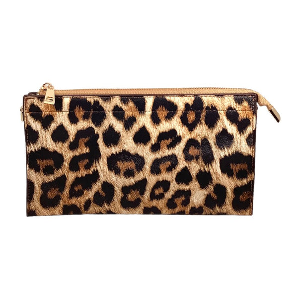 Textured Vegan Leather Clutch/Crossbody - Leopard