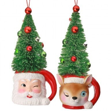 5.5"RESIN DEER/SANTA HEAD W/TREE ORNAMENT