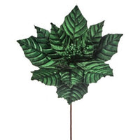 24" METALLIC VEINED POINSETTIA STEM-GREEN