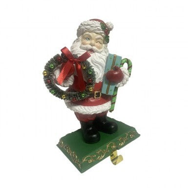 11.2"RSN SANTA W/WREATH&GIFT STOCKING HOLDER