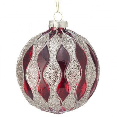 4"GLS CRANBERRY GILDED BALL ORN