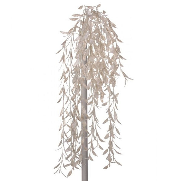 34" Glitter Leaf Hanging Spray White