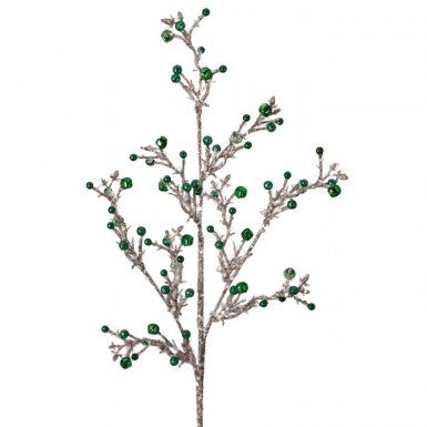 30" ICED JINGLE BELL/BALL SPRAY- GREEN