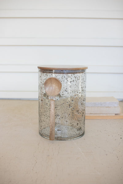 Glass Canister with Wood Top and Spoon Large