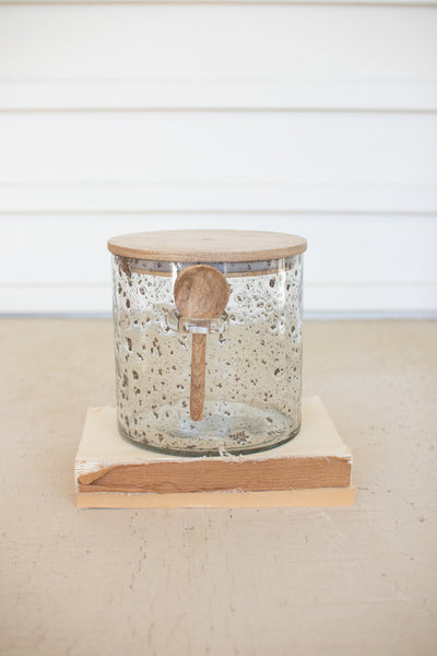 Glass Canister with Wood Top and Spoon Small