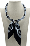 Twilly Necklace With Magnetic Closure-Black and Grey Leopard