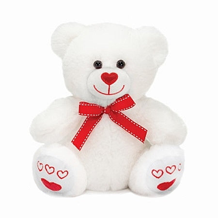 White Plush Bears with Embroidered Hearts