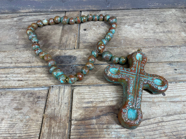 Great Buy-Clay Rosary-Beads-Cross-Handmade-26-36-Turquoise Medium