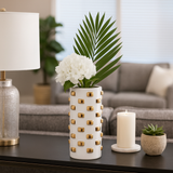 Decorative Vase - White/Gold Ceramic Raised Rectangular,11in