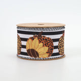 2 1/2" Wired Ribbon | "Pumpkin Sunflower Striped" Black/Mult