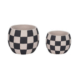 Plant Pot - Black/White Ceramic Rounded Checkerboard, 7 in.