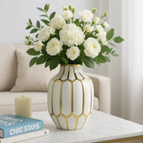 Decorative Vase - White/Gold Ceramic Bud Abstract, 8 in.