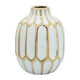 Decorative Vase - White/Gold Ceramic Bud Abstract, 8 in.