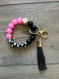 Racing Fan Black and White Checkered Wristlet Keychain: Pink