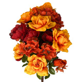 Fall Rose/Lily/Hydrangea x36 Mixed Bush 25" - Red/Or/Gold