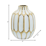 Decorative Vase - White/Gold Ceramic Bud Abstract, 8 in.