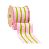 4" Wired Velvet Ribbon w/ Trim | Pink w/ Green Trim | 10 Yard Roll