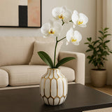 Decorative Vase - White/Gold Ceramic Bud Abstract, 8 in.